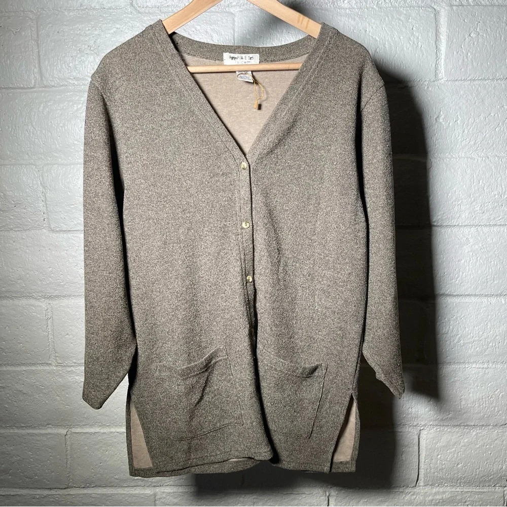 Vintage Express Tricot  Ribbed Knit Pocket Cardigan Minimalist